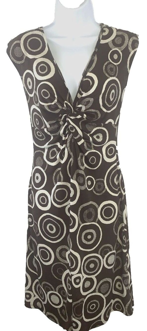Women's Size 6 Dress Mod Geometric Empire Waist V Neck Sleeveless London Style